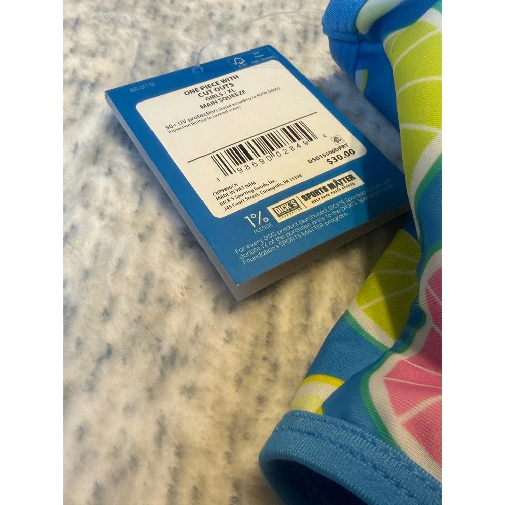 DSG Girls One Piece Swimsuit Cut Out main squeeze‎  Blue XL NWT